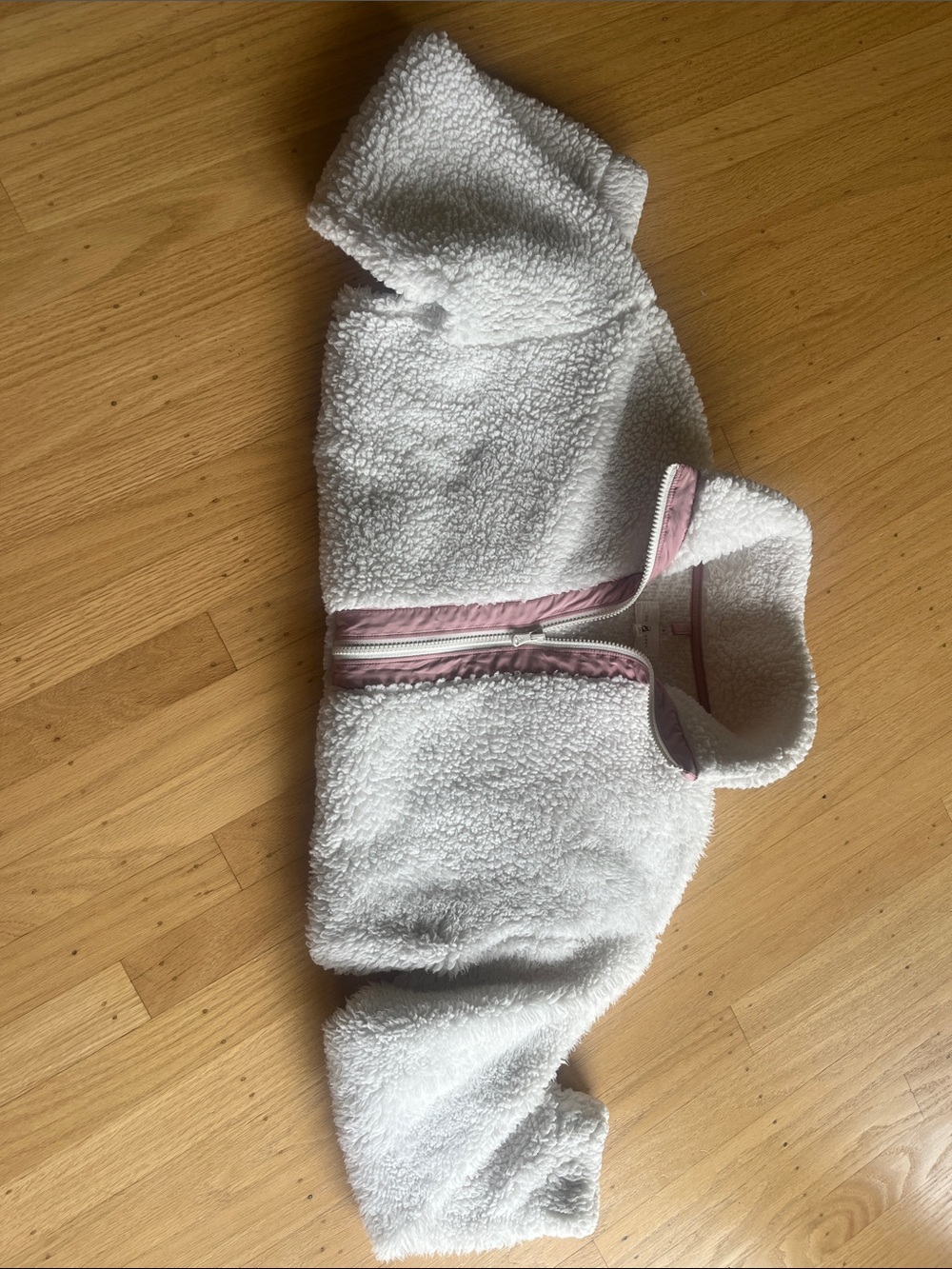 Lou & Grey White Sherpa Jacket with Pink Trim